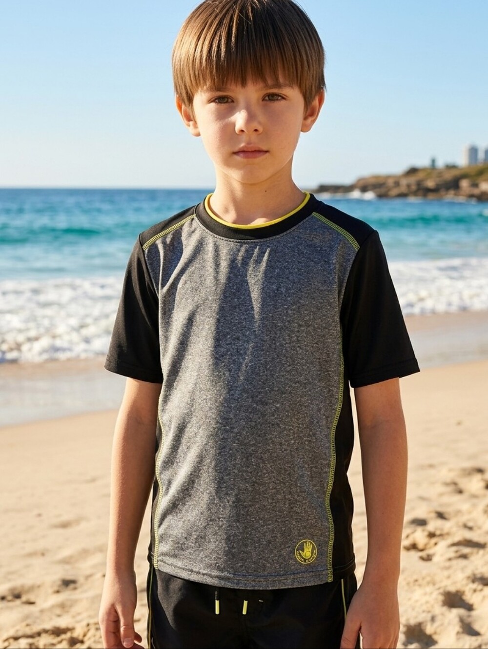 Body Glove Boys Rash Guard Swim Shirt M 10/12 Gray UPF Short Sleeve Beach Top